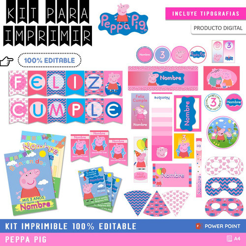 Kit Imprimible Cumple + Candy Editable - Peppa Pig 1