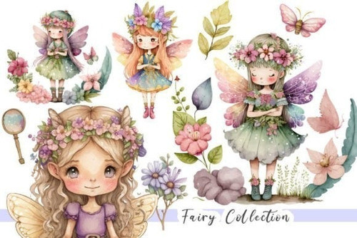 Kit Cliparts Imagenes Png Digital Hadas De Jardin Acuarela 1