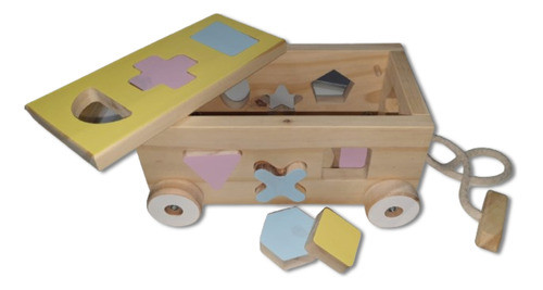 Carro Carrito Arrastre De Madera Bloques De Encastre Geomet 0
