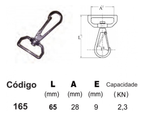 Mosquetao Para Capota Com Destorcedor Inox - 65x28 Ref 165 1