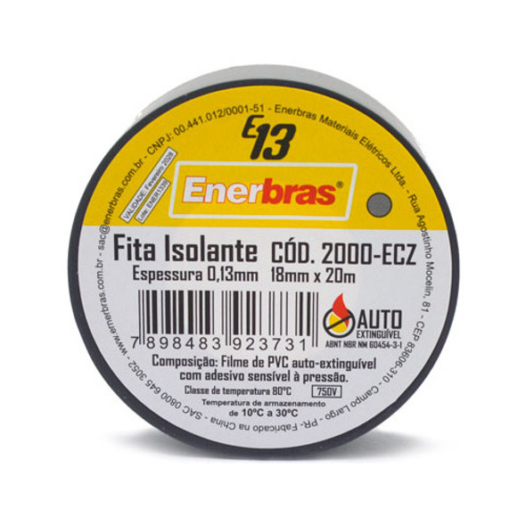 Fita Isolante Em Pvc E13 Espessura 0,13mm 18mm X 20m - Cinz 1