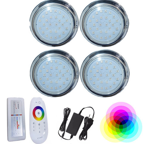 Kit 04 Luminaria Piscina Hiper Led 15w Inox 316 Rgb Rosca 0