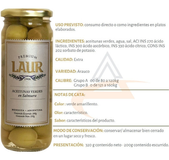 Aceitunas Verdes Gourmet Premium Laur 200gr X6 Unid 1