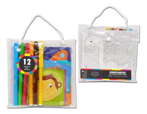 Set 12 Rompecabezas Puzzle Dobles Para Colorear + Marcadores 0