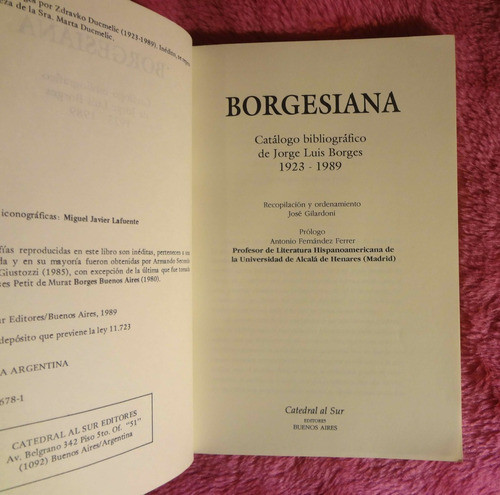 Borgesiana Catálogo Bibliográfico De Jorge Luis Borges 23/89 1