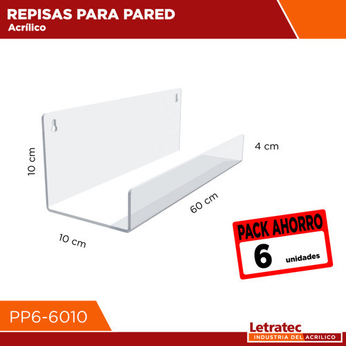 Repisa Pared Acrílico  Pp6-6010-6 Pack/6 1