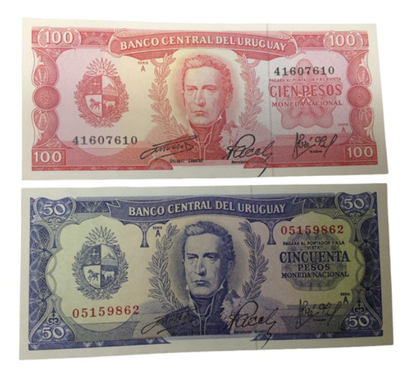 Cédulas 50 E 100 Pesos Uruguay 1967 Flor De Estampa Original 0