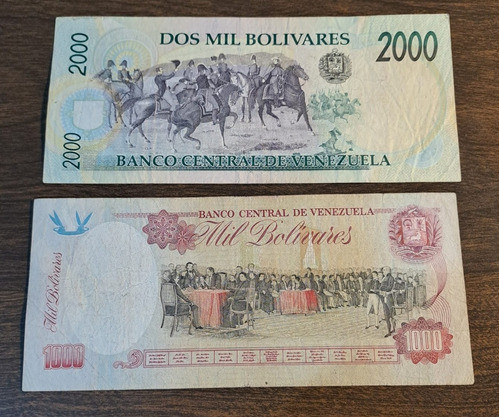 Venezuela X 2 Billetes,  1000 Bol 1998 Y 2000 Bolívares 1997 1