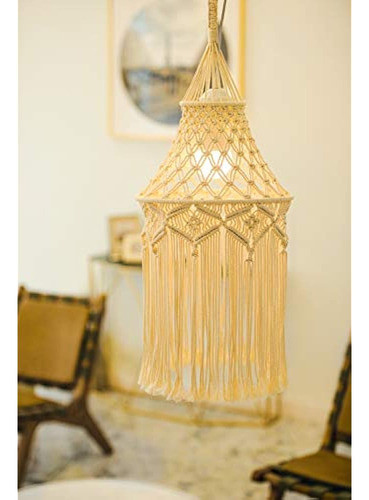 Mkono Macramé Lámpara Sombra Boho Colgante Colgante Luz Cubi 1