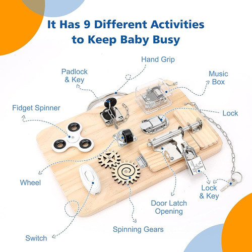 Pithfor Wooden Montessori Toys Busy Board Para 1 2 3 4 Años, 1