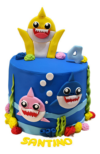 Torta Baby Shark Personalizada Tematica - Doble Altura 40p 0
