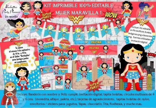 Kit Imprimible Candy Bar Mujer Maravilla 1 100% Editable 1