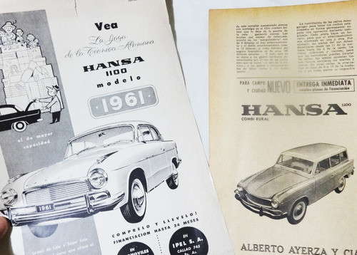 X2 Publicidad Revista Hansa 1100 1961 Rural Auto No Folleto 0