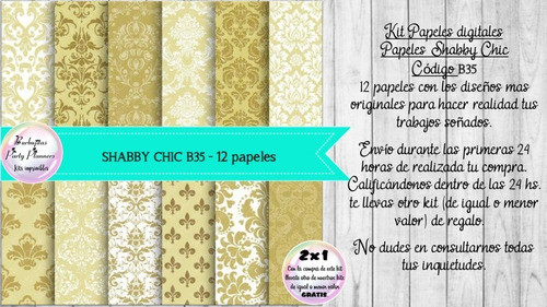 Papeles Digitales Shabby Chic Vintage Verde B36 1