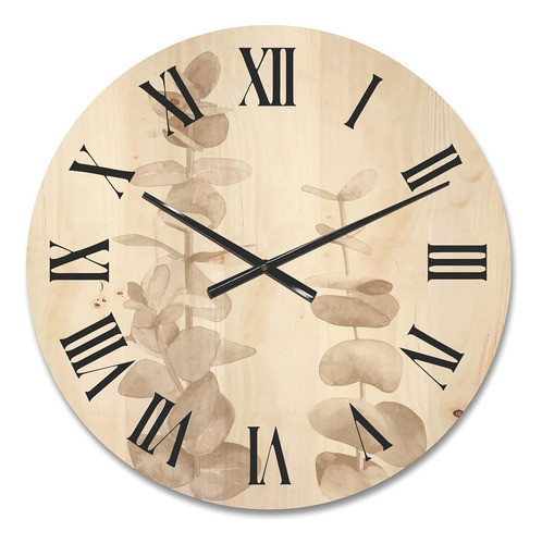 Designq 'ramas De Eucalipto Gris Sobre Blanco' Reloj De Pare 0
