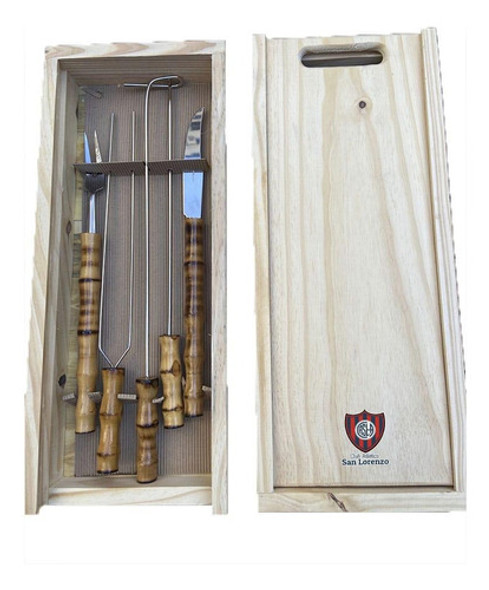 Set De Asado Con 5 Cubiertos Con Mango Madera San Lorenzo 0