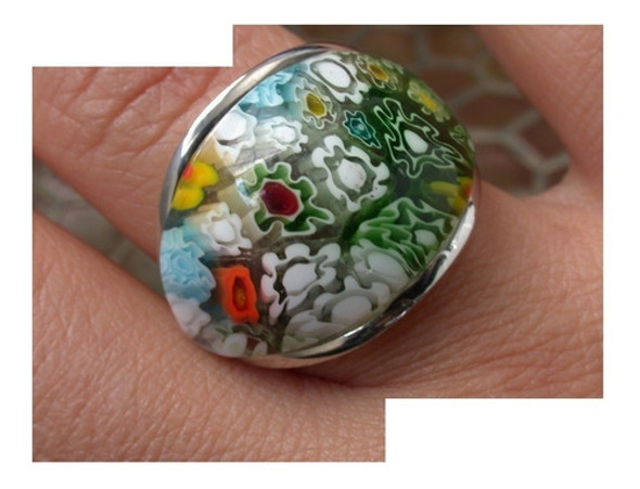 Anillo Acero Y Cristal Murano Milefiori Luli Oferta 1