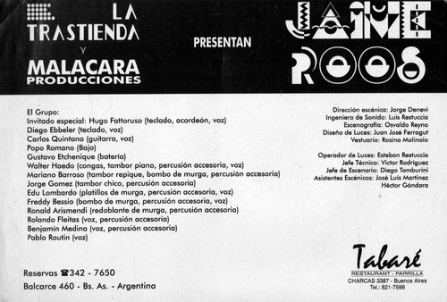 Programa     Jaime Roos       1994             La Trastienda 1