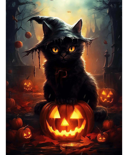 Kits De Pintura Por Diamantes Gato Brujo, 29x19x1cm 0