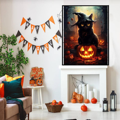 Kits De Pintura Por Diamantes Gato Brujo, 29x19x1cm 1