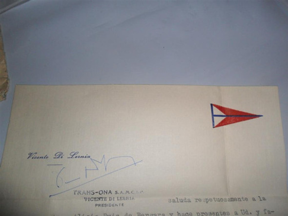 Antigua Papeleria Sello Remolcador Trans Ona Di Lernia 1966 0