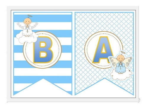 Banderines Imprimible P/ Bautismo C/ Angelitos Personalizado 0
