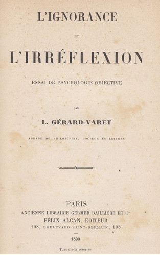 1899 Psicologia Objetiva Ignorance Irreflexion Gerard Varet 0