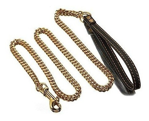 Correa Del Perro Abaxaca Larga De Acero Inoxidable Oro De 18 1