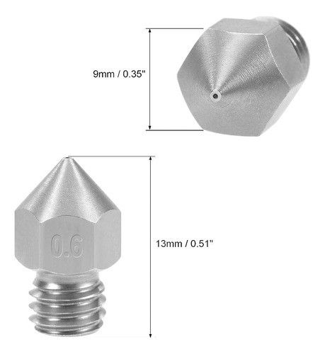 Uxcell 0.6mm 3d Boquillas De Impresora Cabezal M6 Hilo Reemp 1