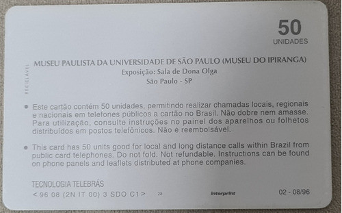 Cartão Telefônico Museus Exposição Sala De Dona Olga 1