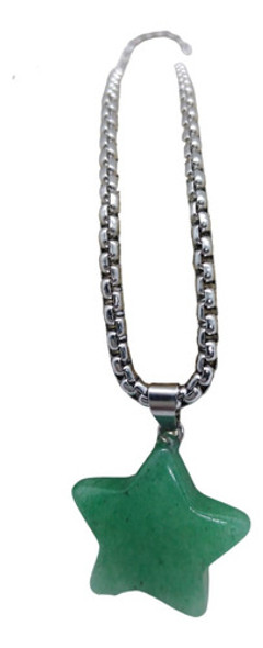 Dije Estrella En Cuarzo Verde Piedra Energética Cadena Acero 0