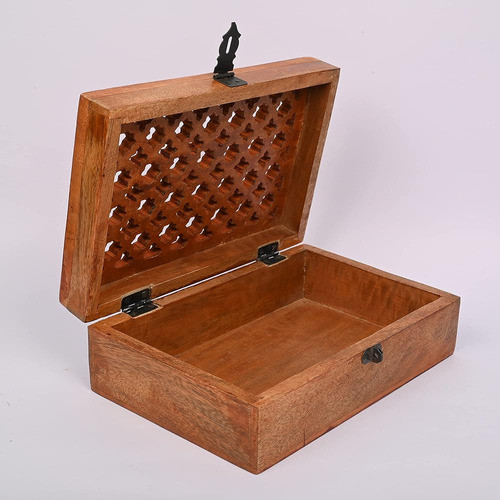 Samhita Mango Wood Caja De Madera Decorativa Con Tapa Con Bi 1