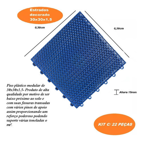 Kit 22 Peças Piso Estrado Plástico 30 X 30 X 1.4cm  Azul 1
