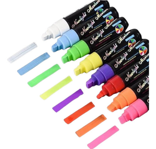 Marcador Tiza Liquida Fluo Neon Punta Ancha Pizarron Set X 8 0