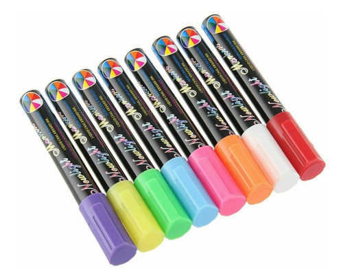Marcador Tiza Liquida Fluo Neon Punta Ancha Pizarron Set X 8 1