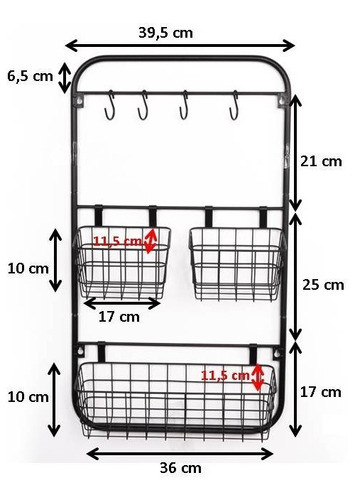 Organizador Colgante Con Canastos Y Ganchos Metal Esmaltado 1