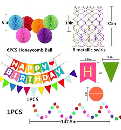 Fecedy Colorida Pancarta De Feliz Cumpleaños De 1