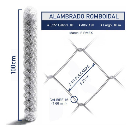 Rollo De Tejido Romboidal 3 1/4'' 1x10mts Cal 16 Alambre 1