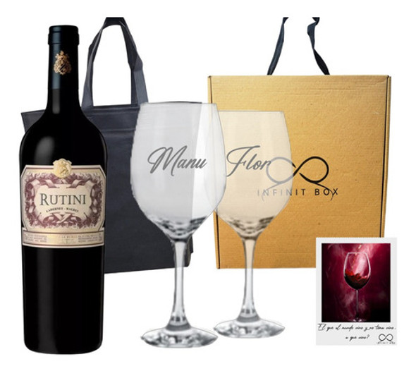 Box Regalo Vino Rutini Cab Malbec + 2 Copas Vidrio Grabadas 0 Box Regalo Vino Rutini Cab Malbec + 2 Copas Vidrio Grabadas 0
