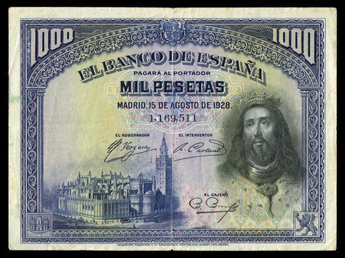 Numismática España Billete 1.000 Mil Pesetas 15/08/1928 0
