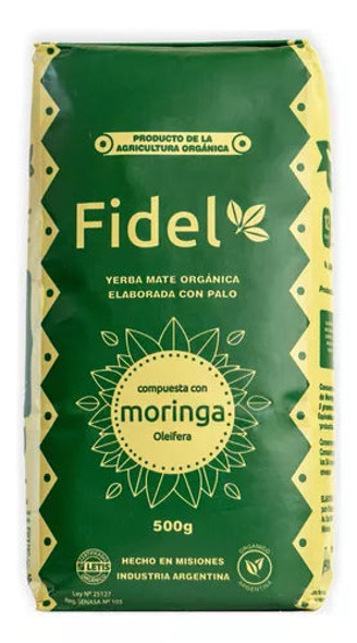 Fidel Organic Yerba Mate with Moringa 500g - Antioxidant & Digestive Herbal Tea Blend