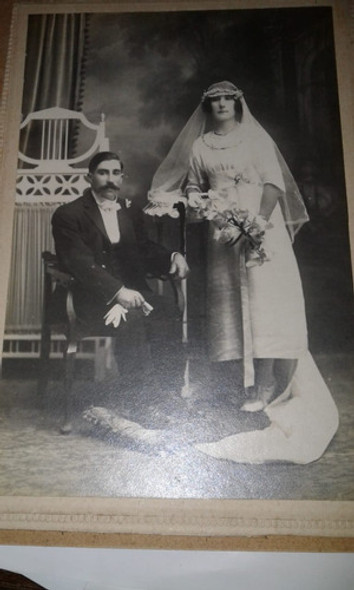 Antigua Foto  Fotografia Pareja Vestido De Novia Ramo Sillon 0