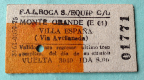 Boleto De Tren Roca De Estación Monte Grande A Villa España 0