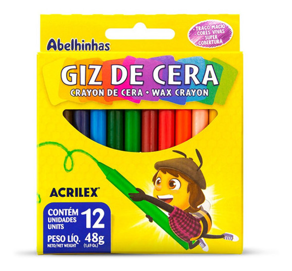Giz De Cera Acrilex Com 12 Cores 0