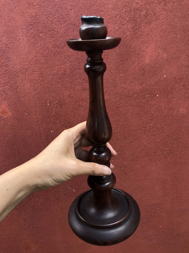 T- 2 Antiguos Portavelas De Maderas 33,5cm Alto 1