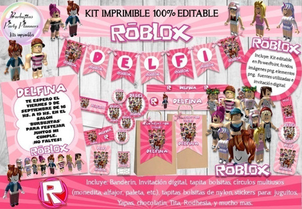Kit Imprimible Roblox Niña Rosa 100% Editable 1