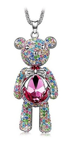 J.nina Teddy Bear Rosa Rosa Swarovski Cristales Colgante Col 0