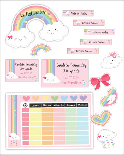 Etiquetas Escolares Imprimibles Arcoiris Y Nubes 0