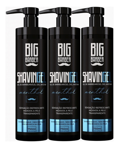 Shaving Gel De Barbear Big Barber 750ml Mentol Suave 3 Unida 0