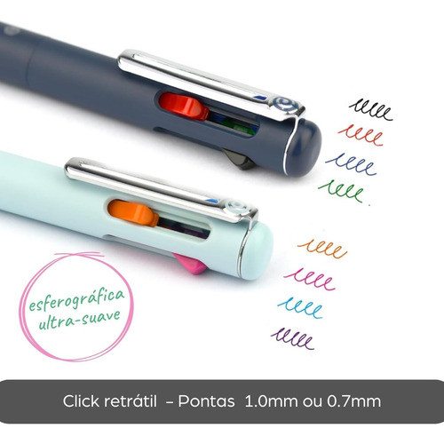 Caneta Izee 4 Cores 1.0mm Corpo Azul Claro Pentel 1